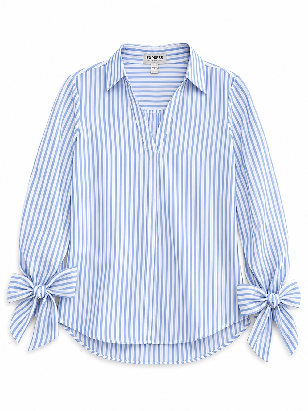 Express Light Blue and White Striped Tie-Sleeve Blouse